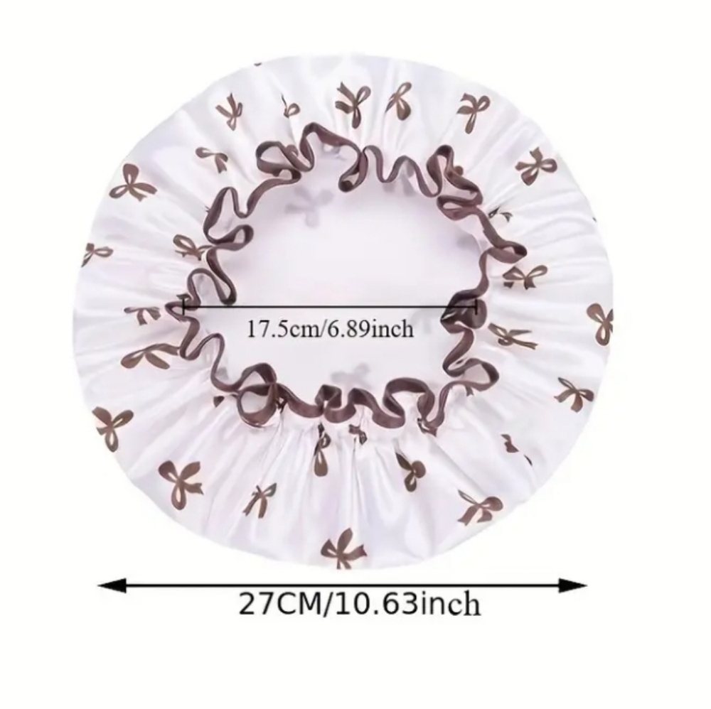 Elegant Ribbon Double-Layer Shower Cap - Picture 3 of 6